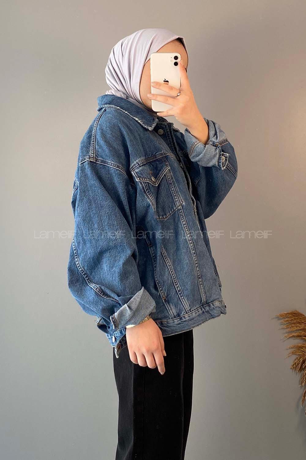 Modalamelif Çift Cepli Oversize Ceket Açık Mavi