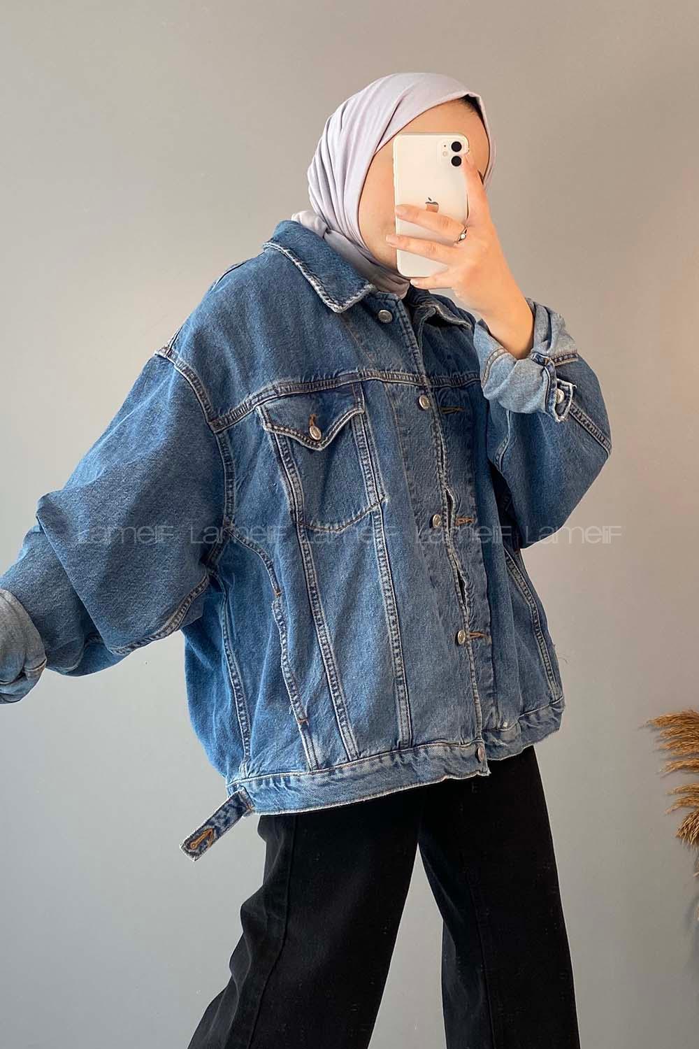 Modalamelif Çift Cepli Oversize Ceket Açık Mavi