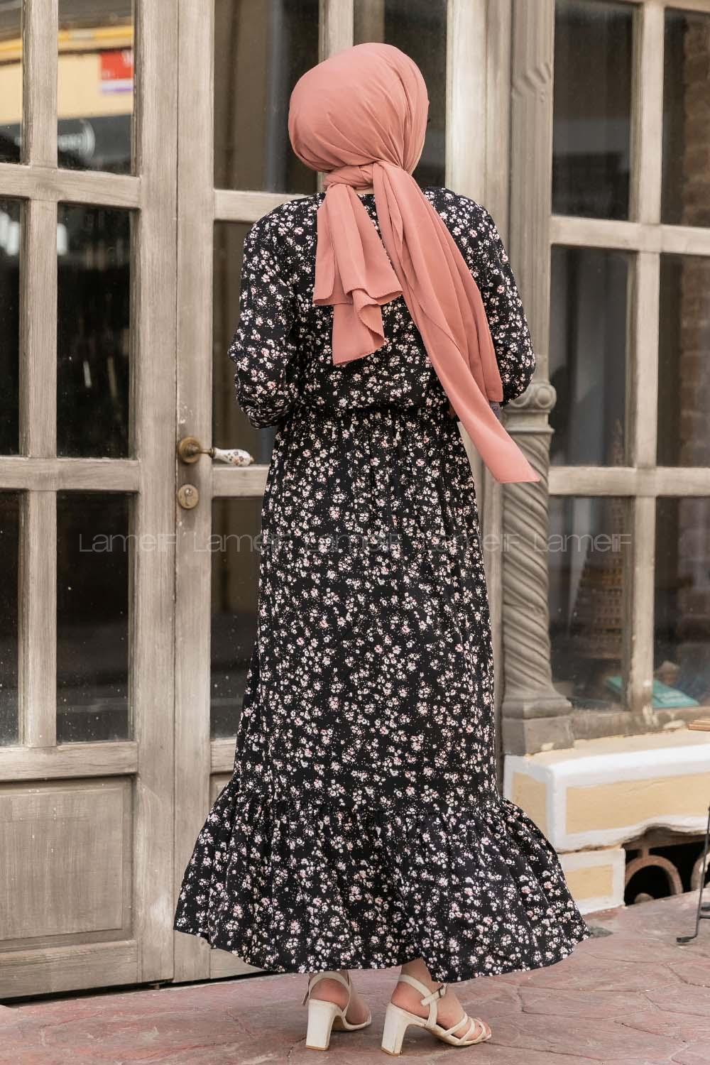 Modalamelif Beli Lastikli Minimal Dokuma Elbise Siyah