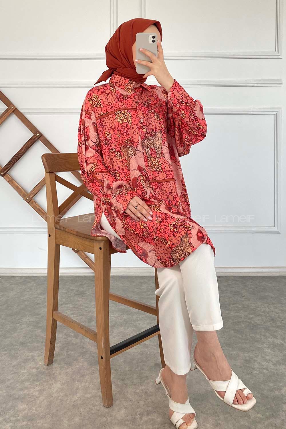 Modalamelif Çiçek Desen Gömlek Fuşya