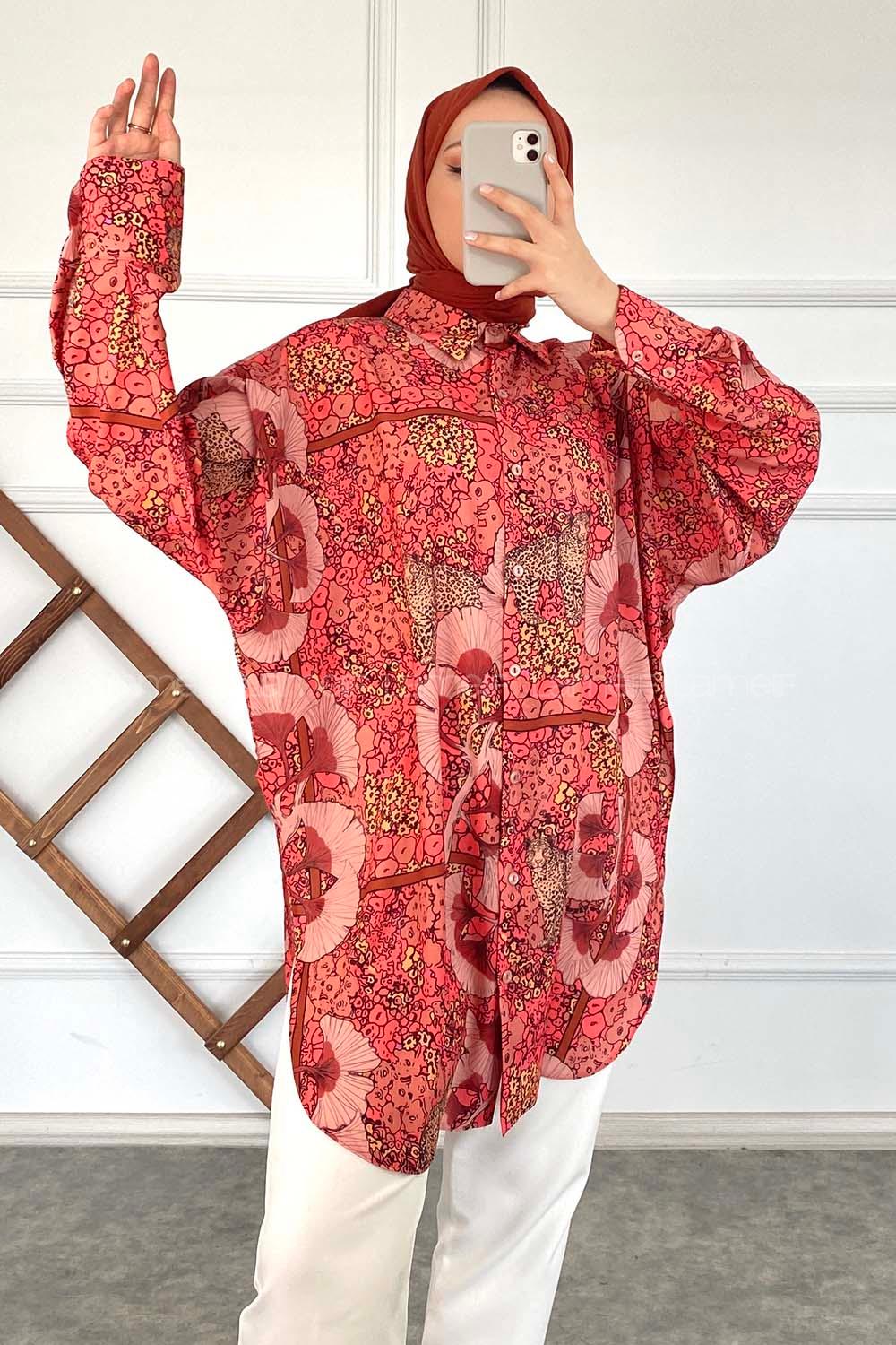 Modalamelif Çiçek Desen Gömlek Fuşya