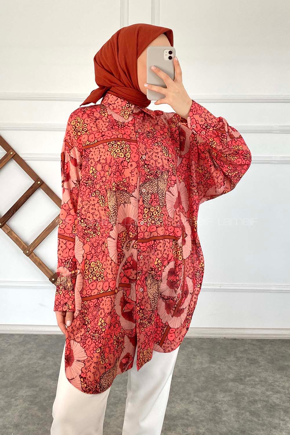 Modalamelif Çiçek Desen Gömlek Fuşya