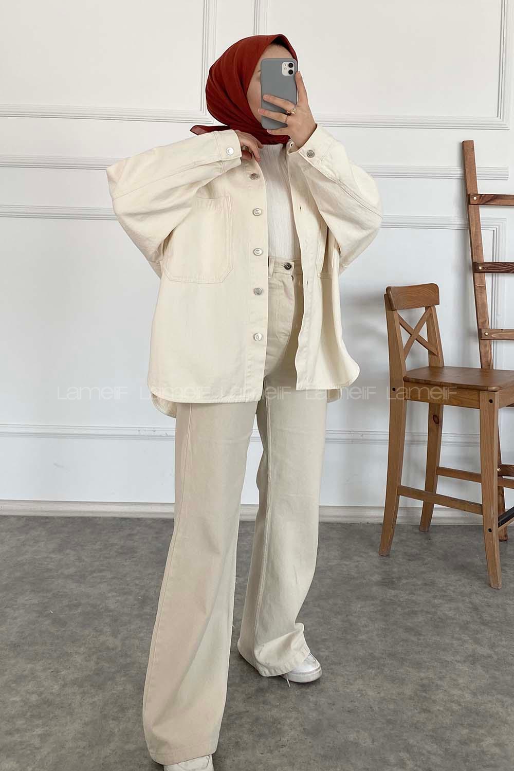 Modalamelif Çift Cepli Oversize Ceket Taş