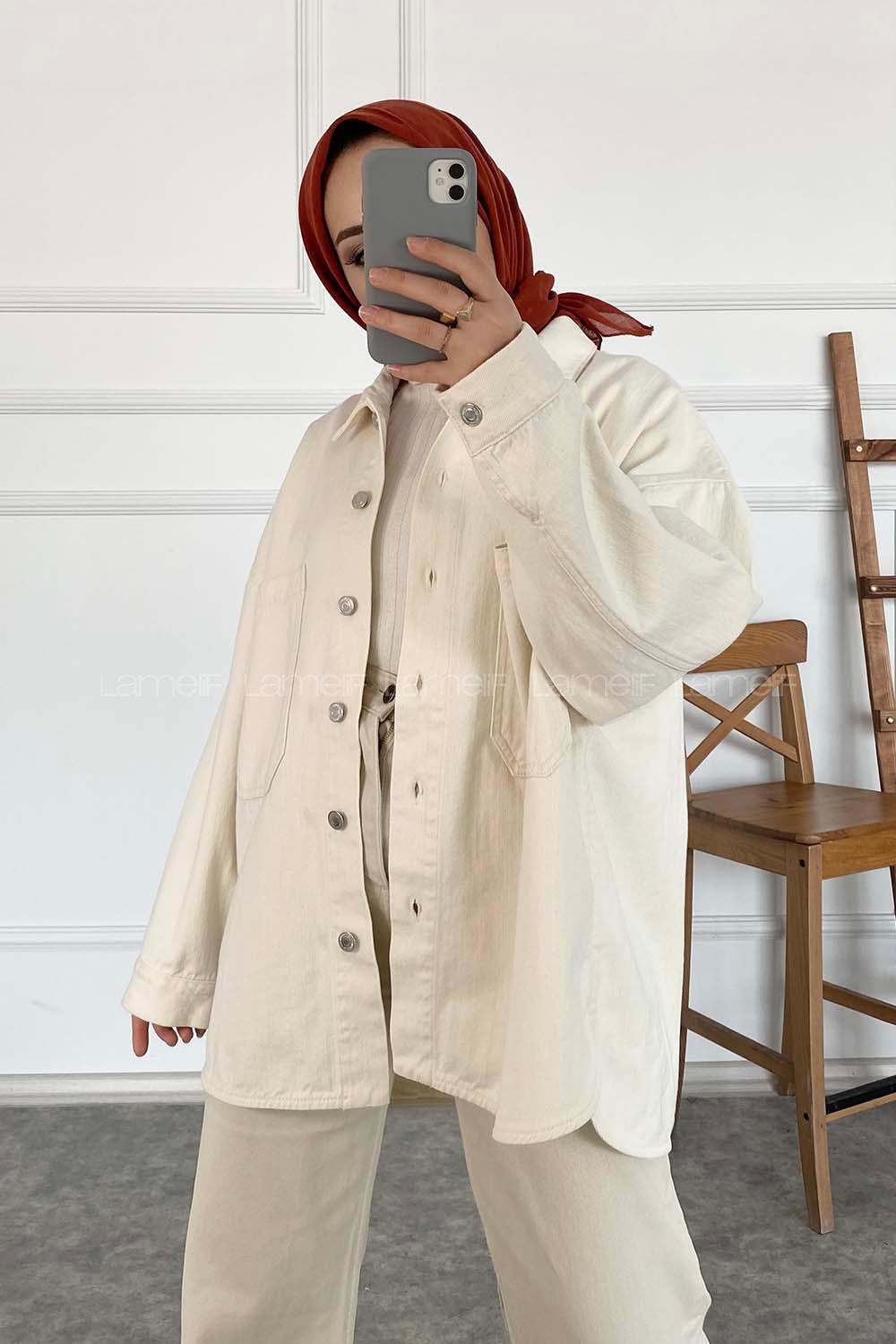 Modalamelif Çift Cepli Oversize Ceket Taş