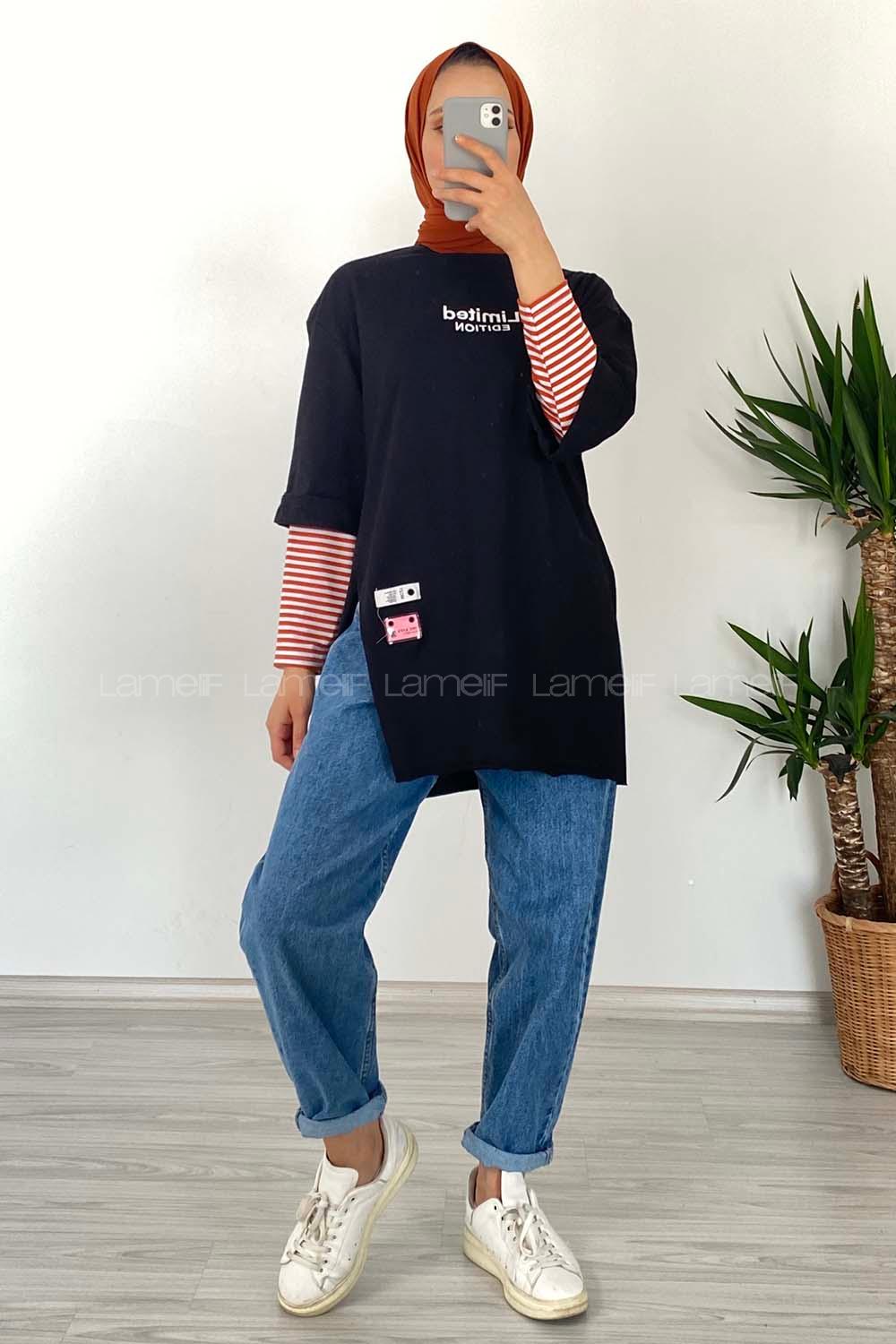 Modalamelif Duble Kol Limited Editıon T-Shirt Siyah