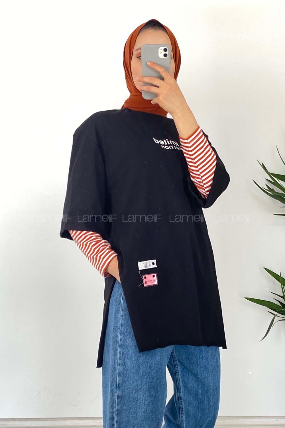 Modalamelif Duble Kol Limited Editıon T-Shirt Siyah