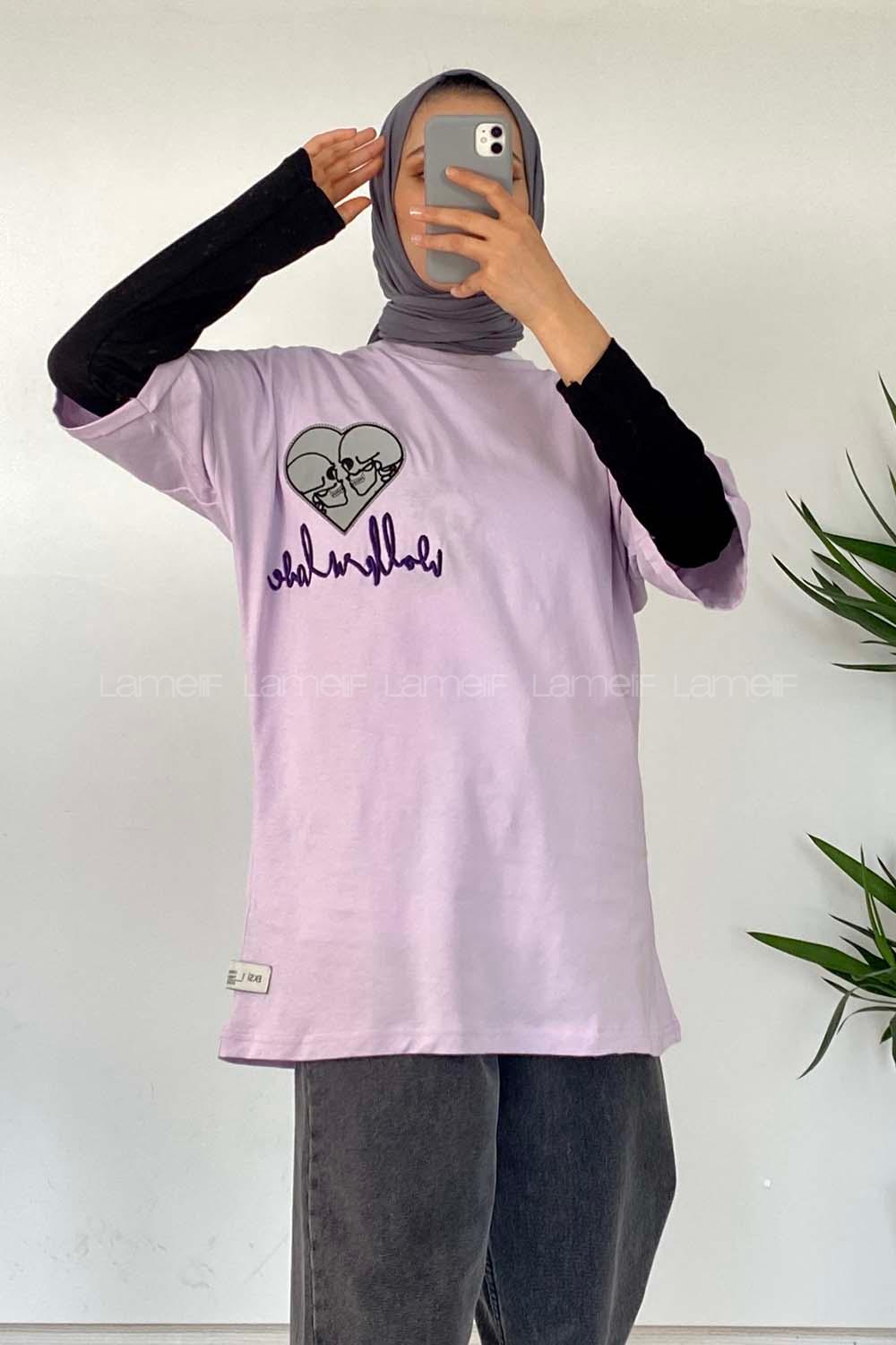Modalamelif Kalp Nakışlı T-Shirt Lila