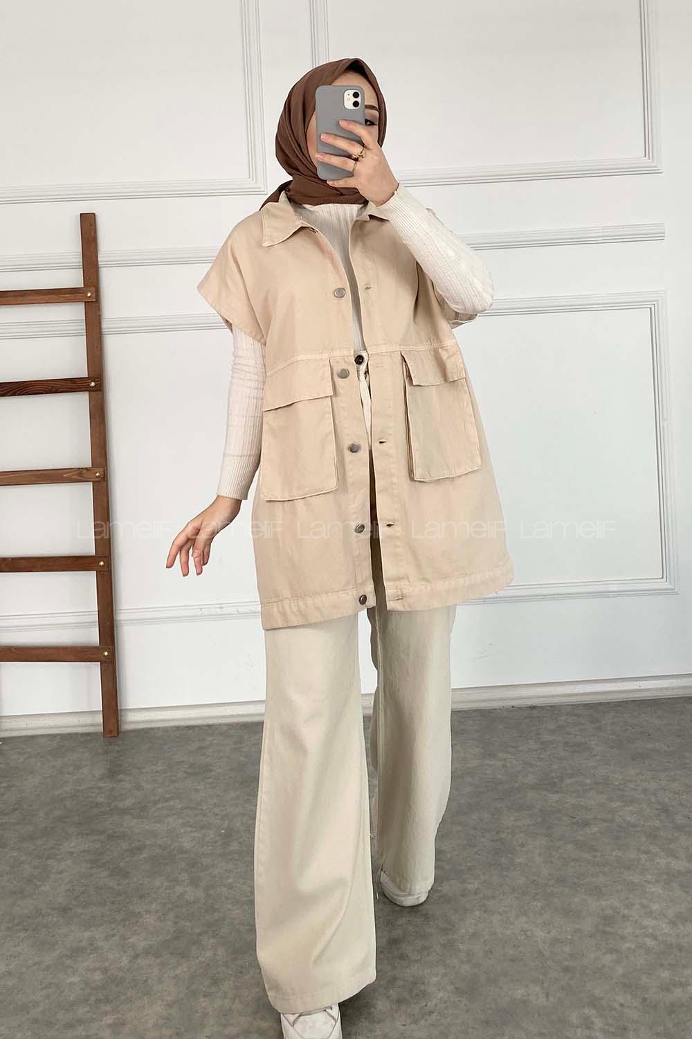 Modalamelif Kapak Cepli Metal Düğmeli Yelek Taş