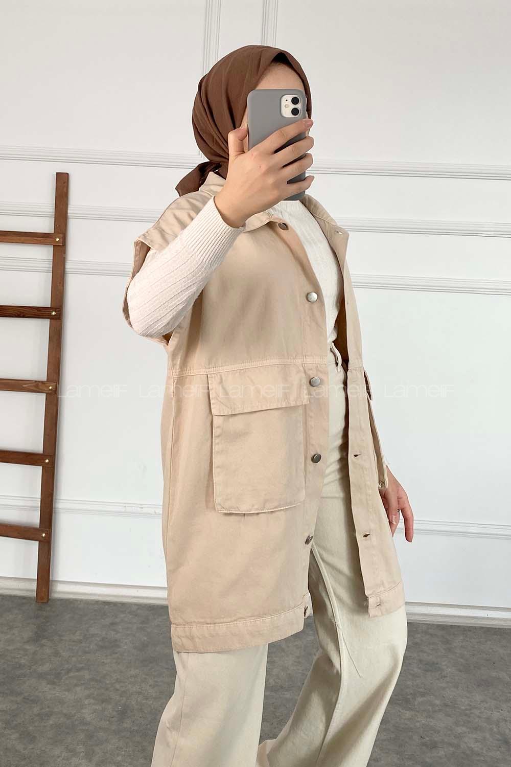 Modalamelif Kapak Cepli Metal Düğmeli Yelek Taş