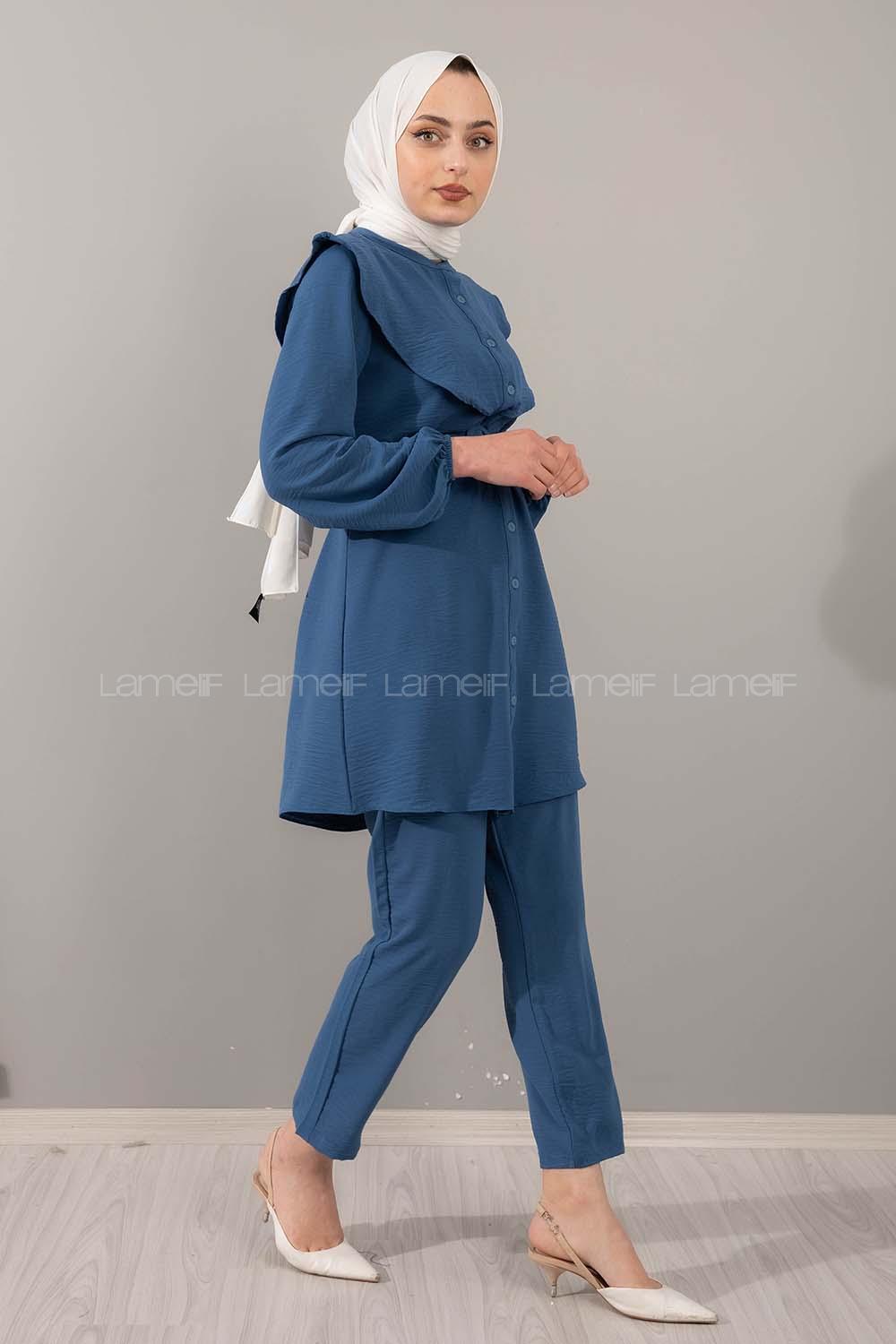Modalamelif Kemerli Gömlek İkili Takım İndigo