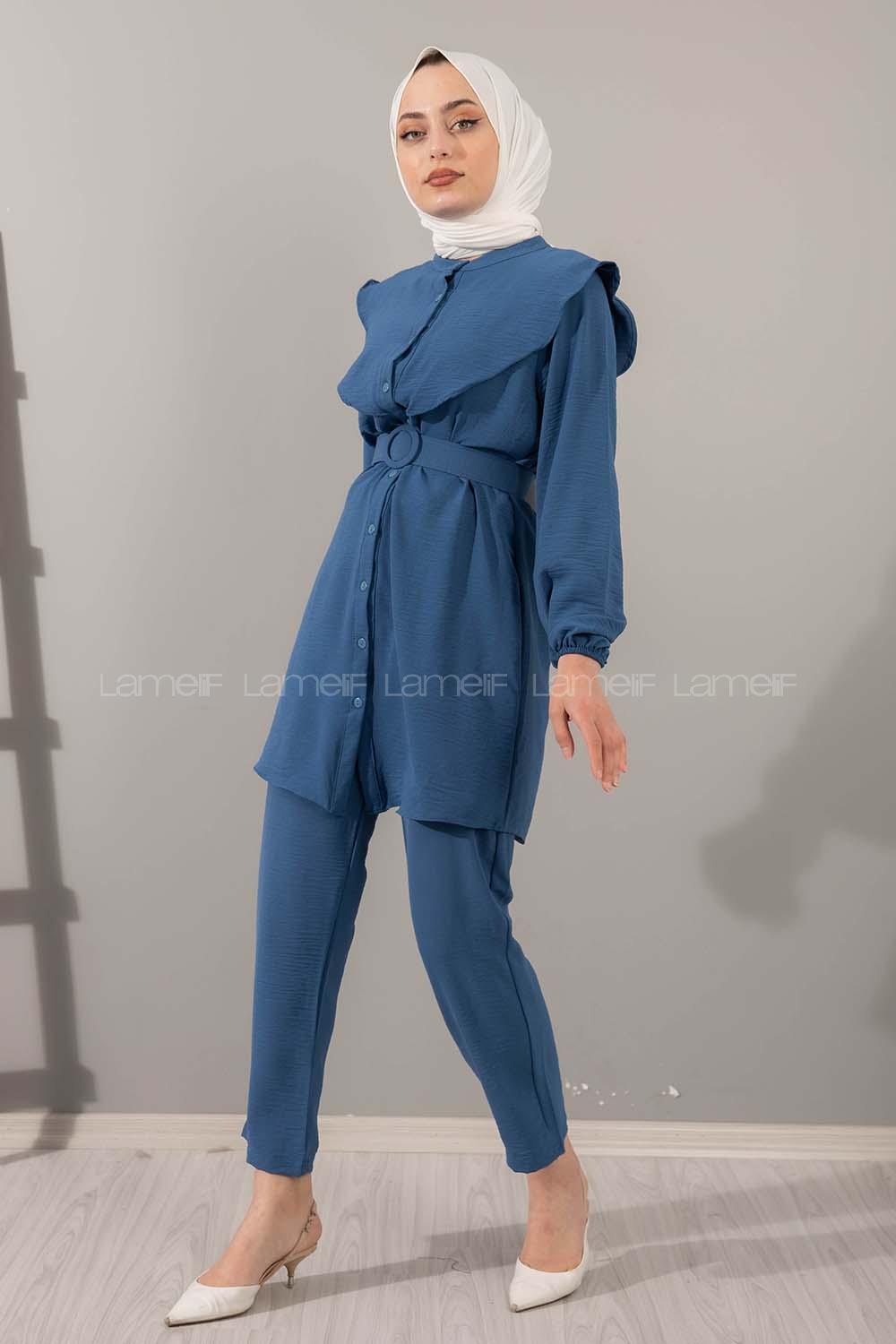 Modalamelif Kemerli Gömlek İkili Takım İndigo