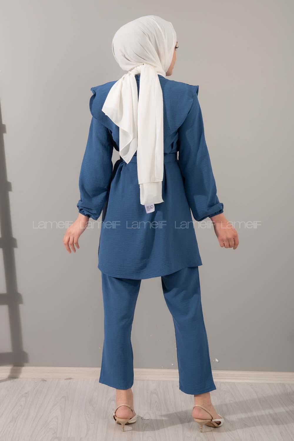 Modalamelif Kemerli Gömlek İkili Takım İndigo