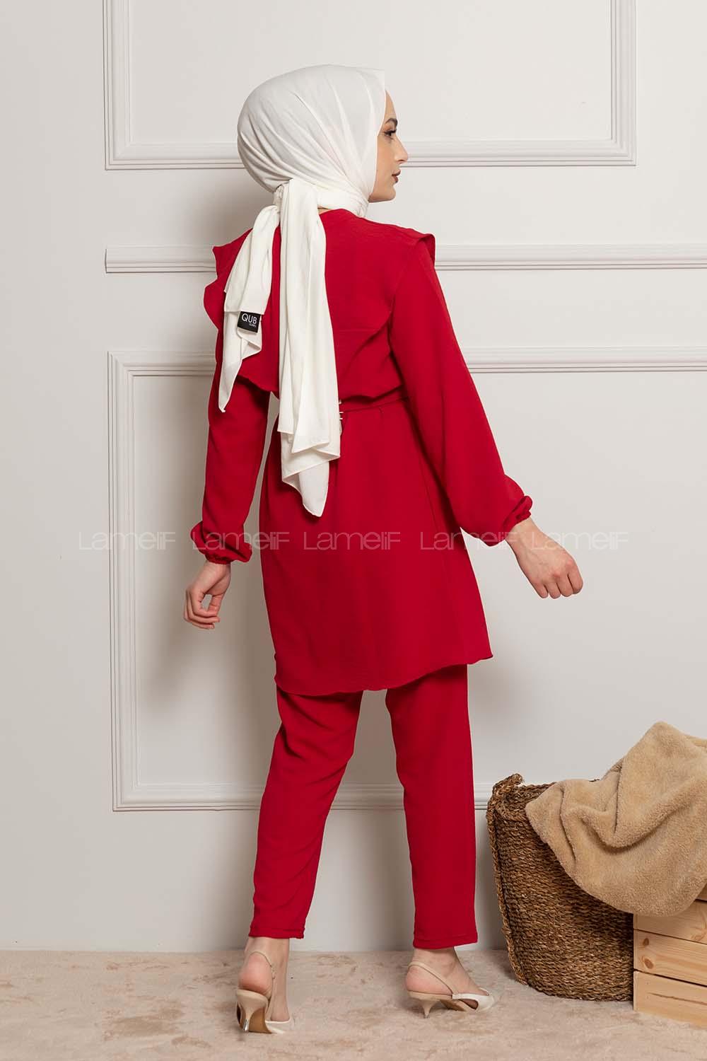 Modalamelif Kemerli Gömlek İkili Takım Kırmızı