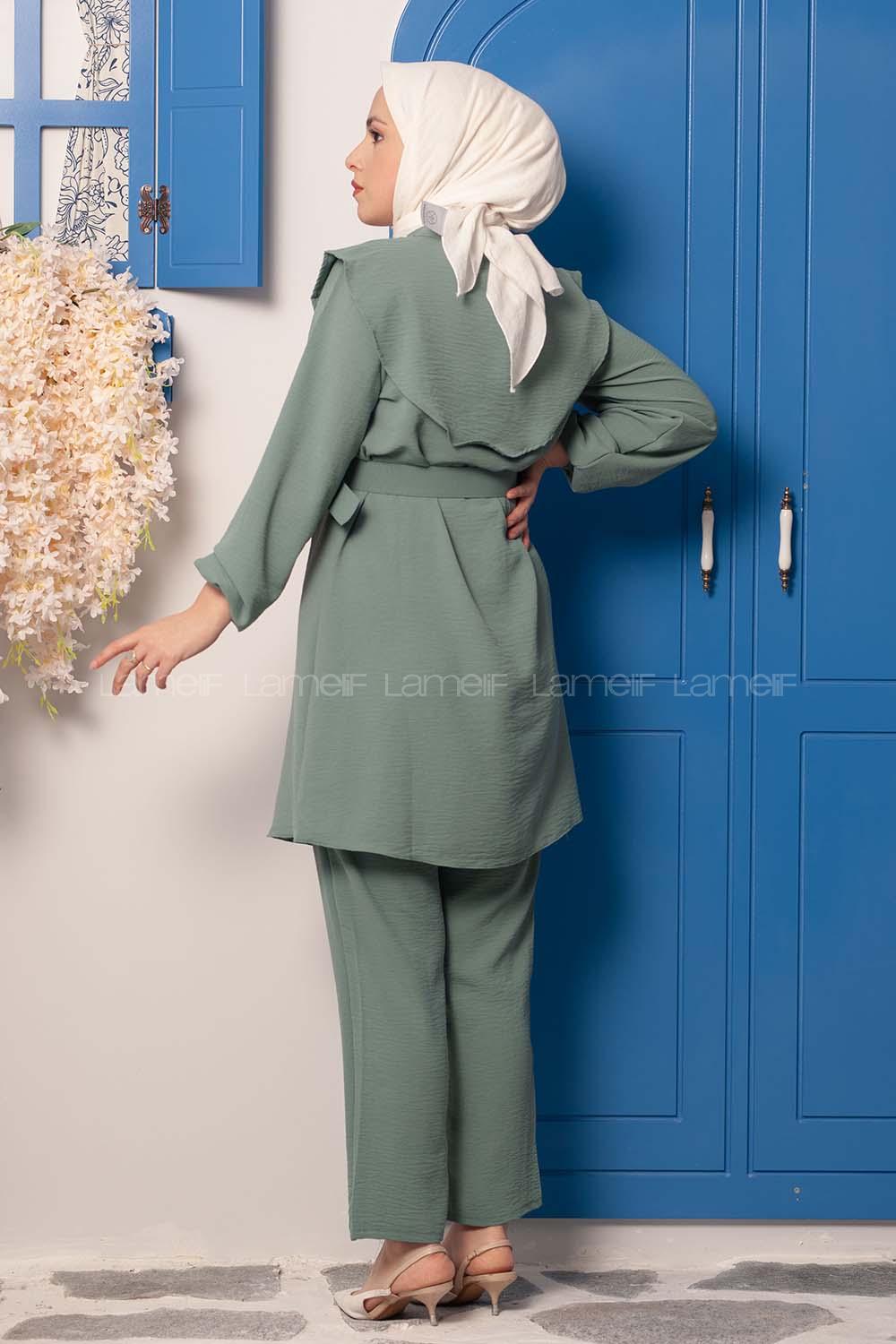 Modalamelif Kemerli Gömlek İkili Takım Pastel Yeşili