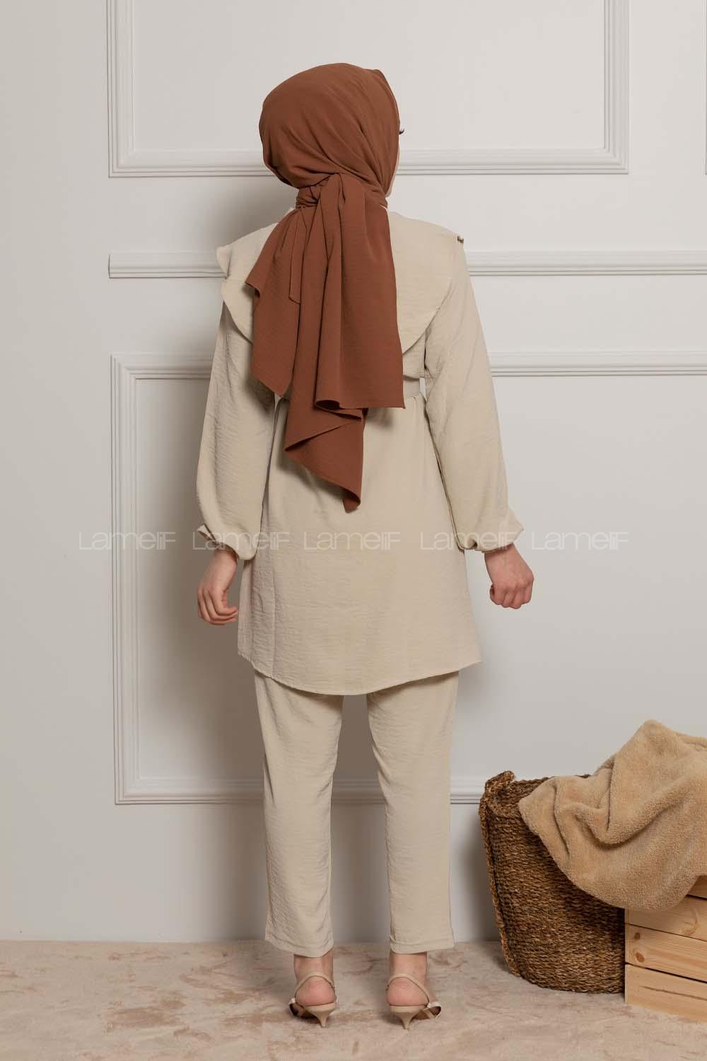 Modalamelif Kemerli Gömlek İkili Takım Taş Rengi