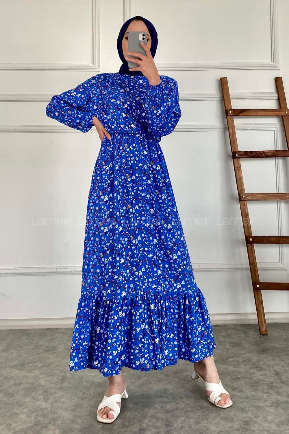 Modalamelif Kır Çiçeği Desenli Elbise Mavi