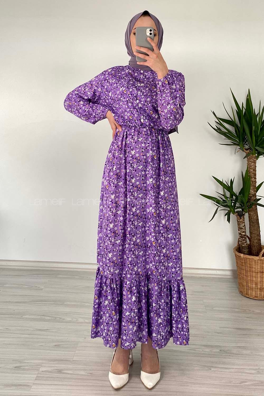 Modalamelif Kır Çiçeği Desenli Elbise Mor