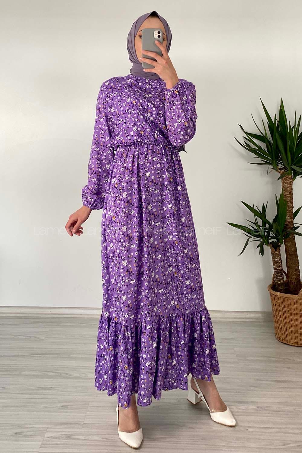 Modalamelif Kır Çiçeği Desenli Elbise Mor