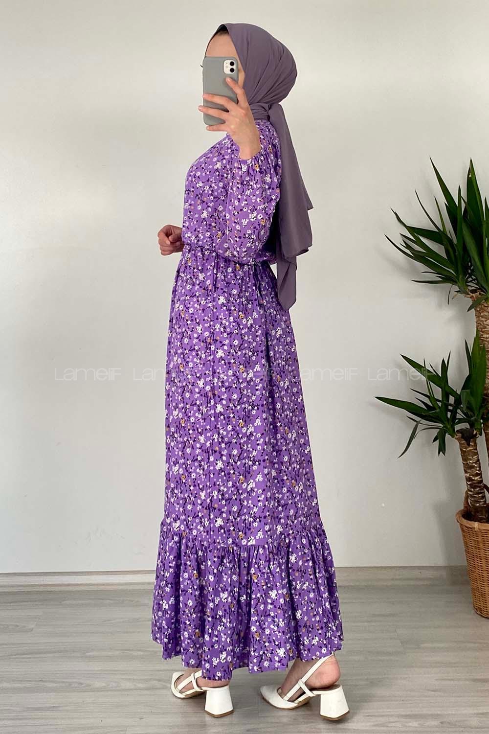 Modalamelif Kır Çiçeği Desenli Elbise Mor