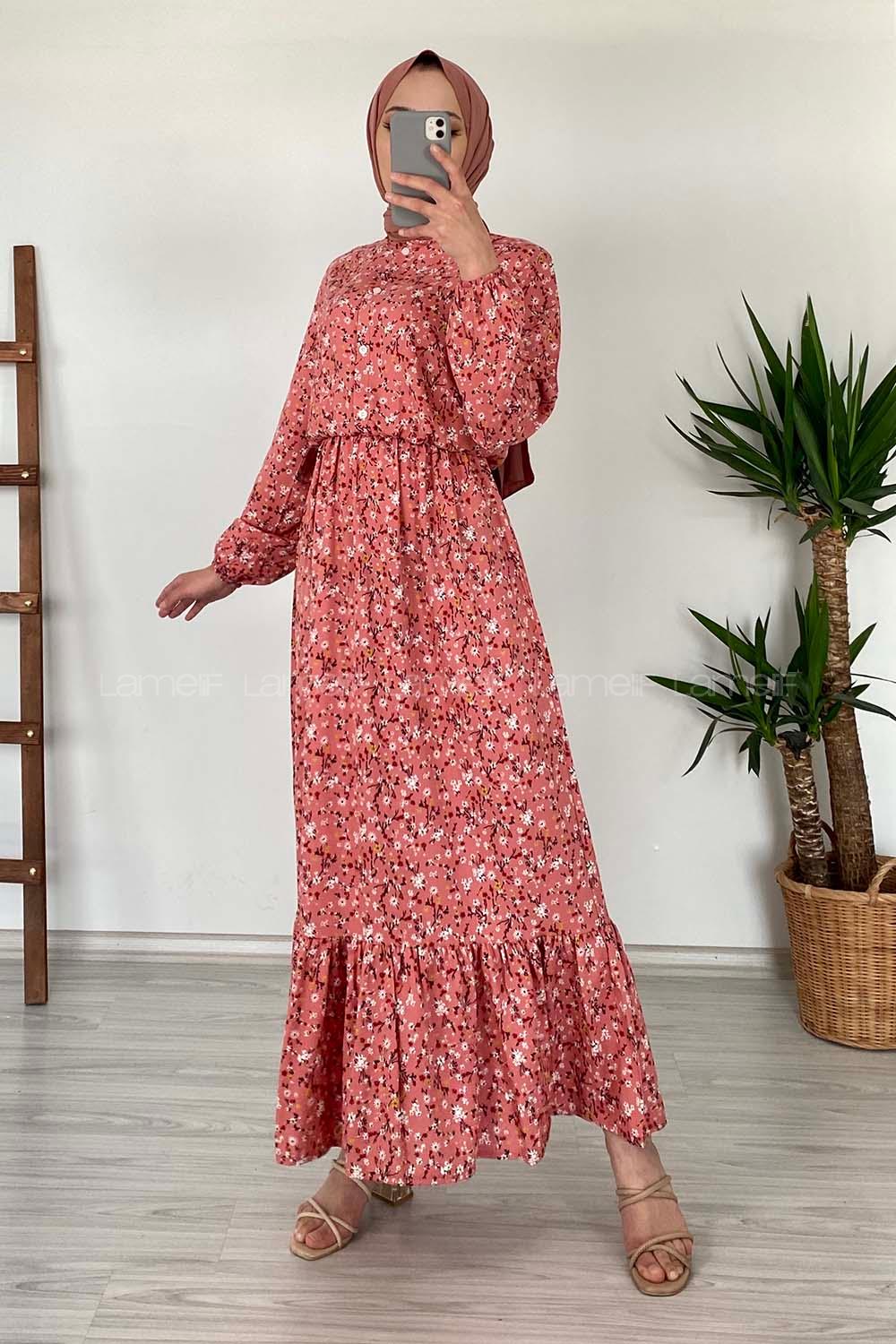 Modalamelif Kır Çiçeği Desenli Elbise Pudra