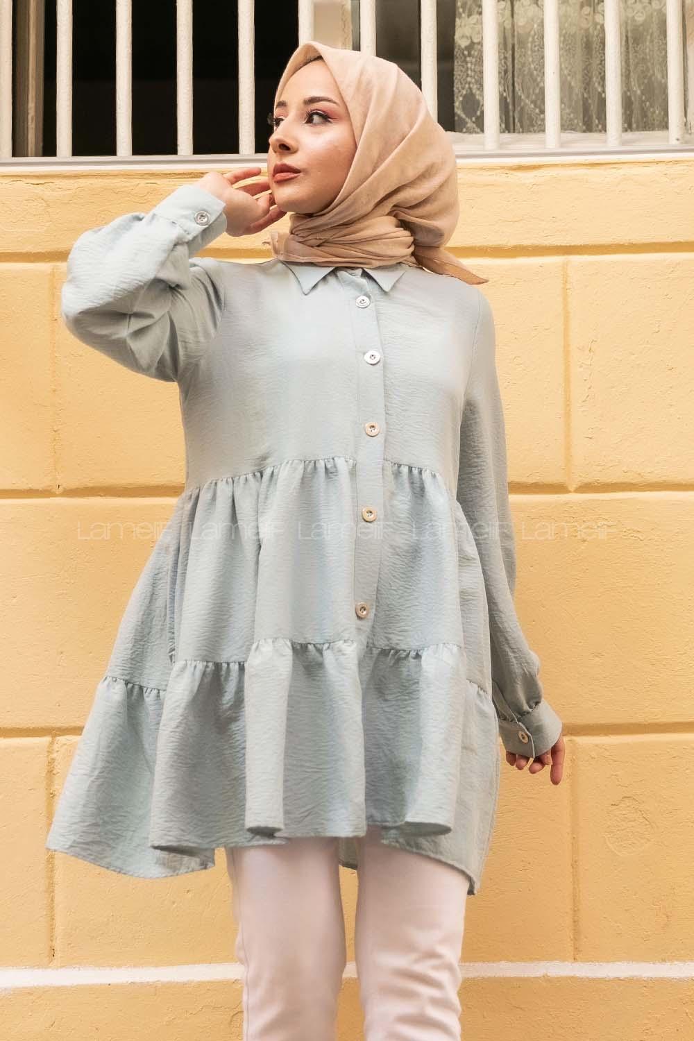 Modalamelif Metal Düğmeli Salaş Tunik Mint