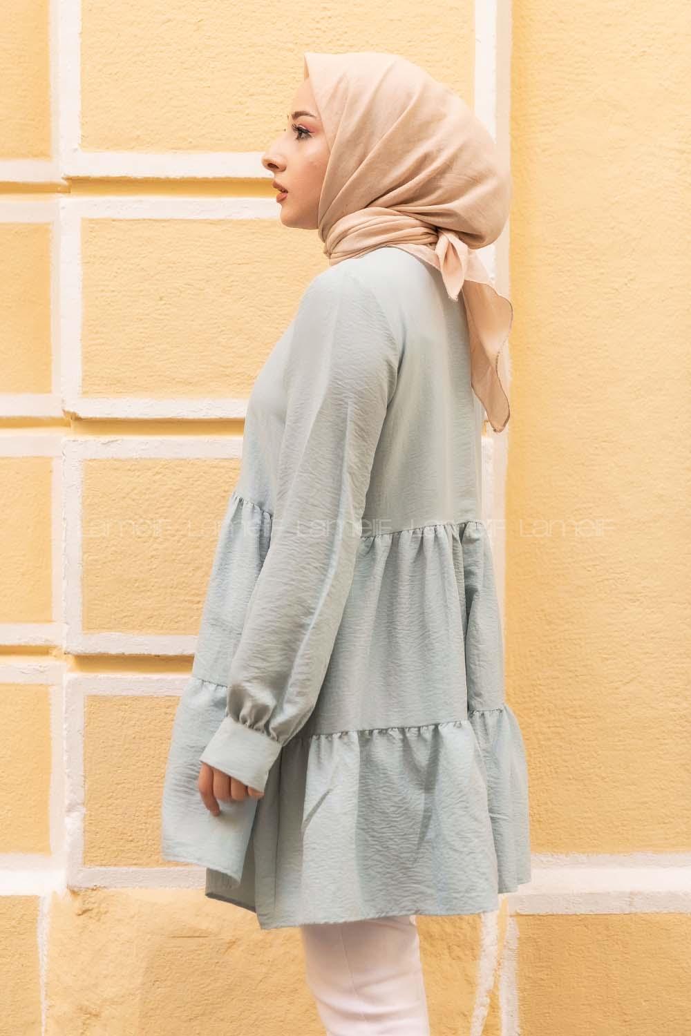 Modalamelif Metal Düğmeli Salaş Tunik Mint