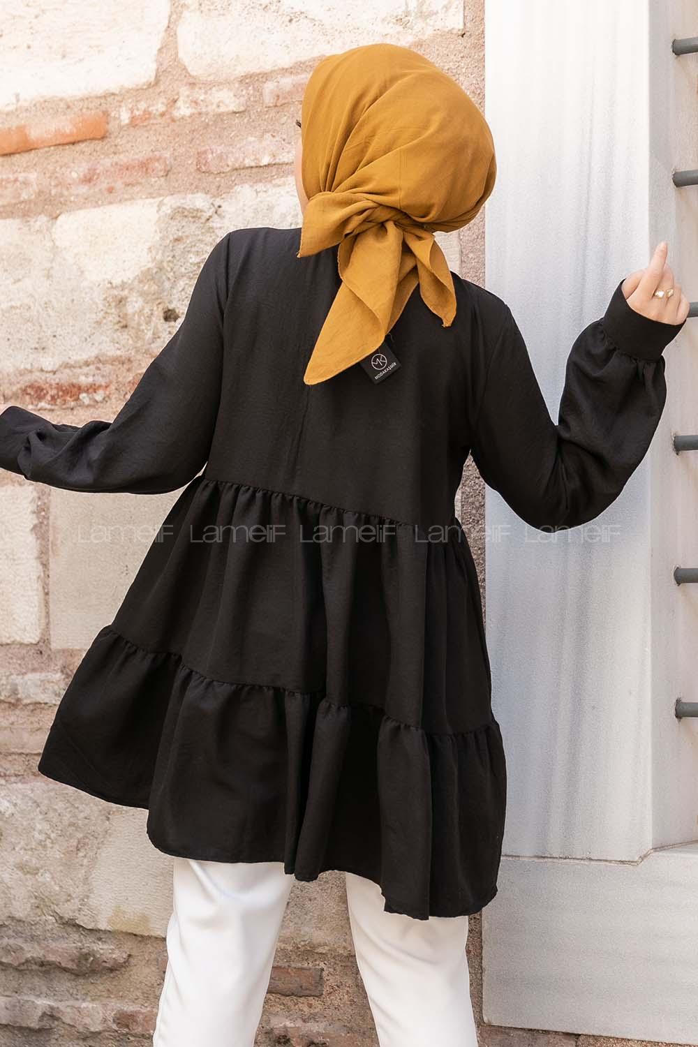 Modalamelif Metal Düğmeli Salaş Tunik Siyah