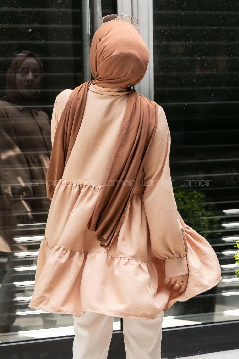 Modalamelif Metal Düğmeli Salaş Tunik Sütlü Kahve