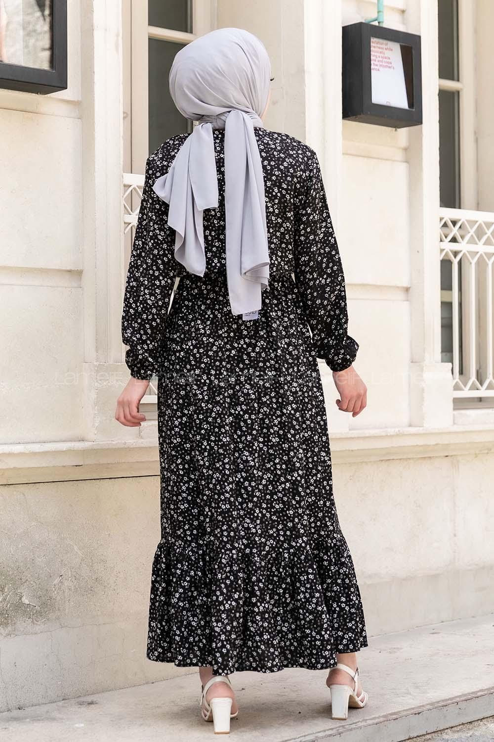 Modalamelif Minimal Papatya Desen Elbise Siyah