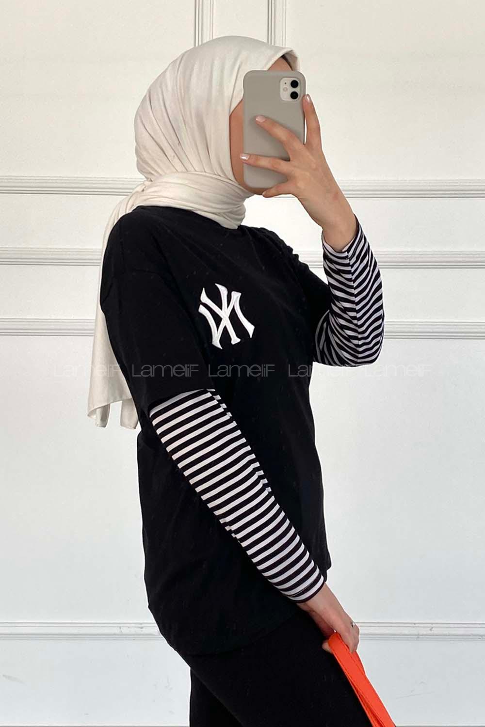 Modalamelif Nakış Baskılı Oversize T-Shirt Siyah