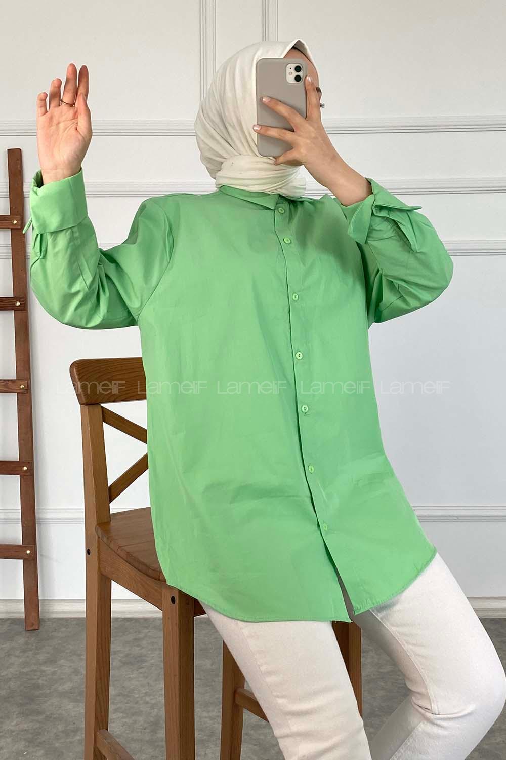 Modalamelif Önü Düğmeli Oversize Gömlek Yeşil