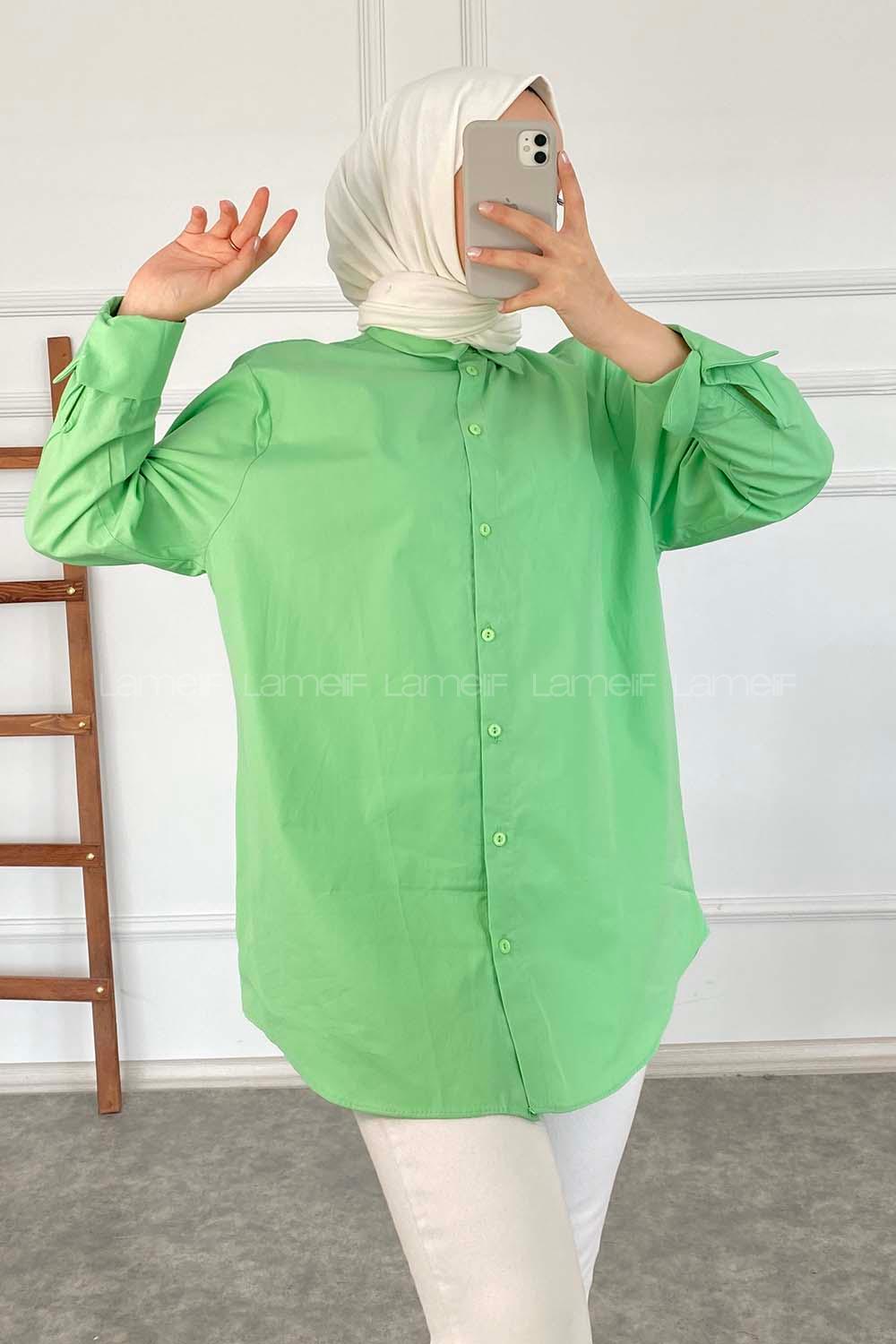 Modalamelif Önü Düğmeli Oversize Gömlek Yeşil