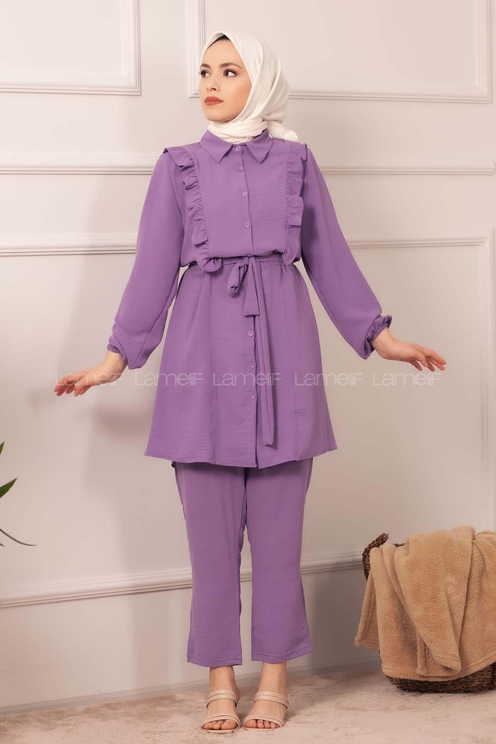 Modalamelif  Önü Fırfırlı İkili Takım Eflatun