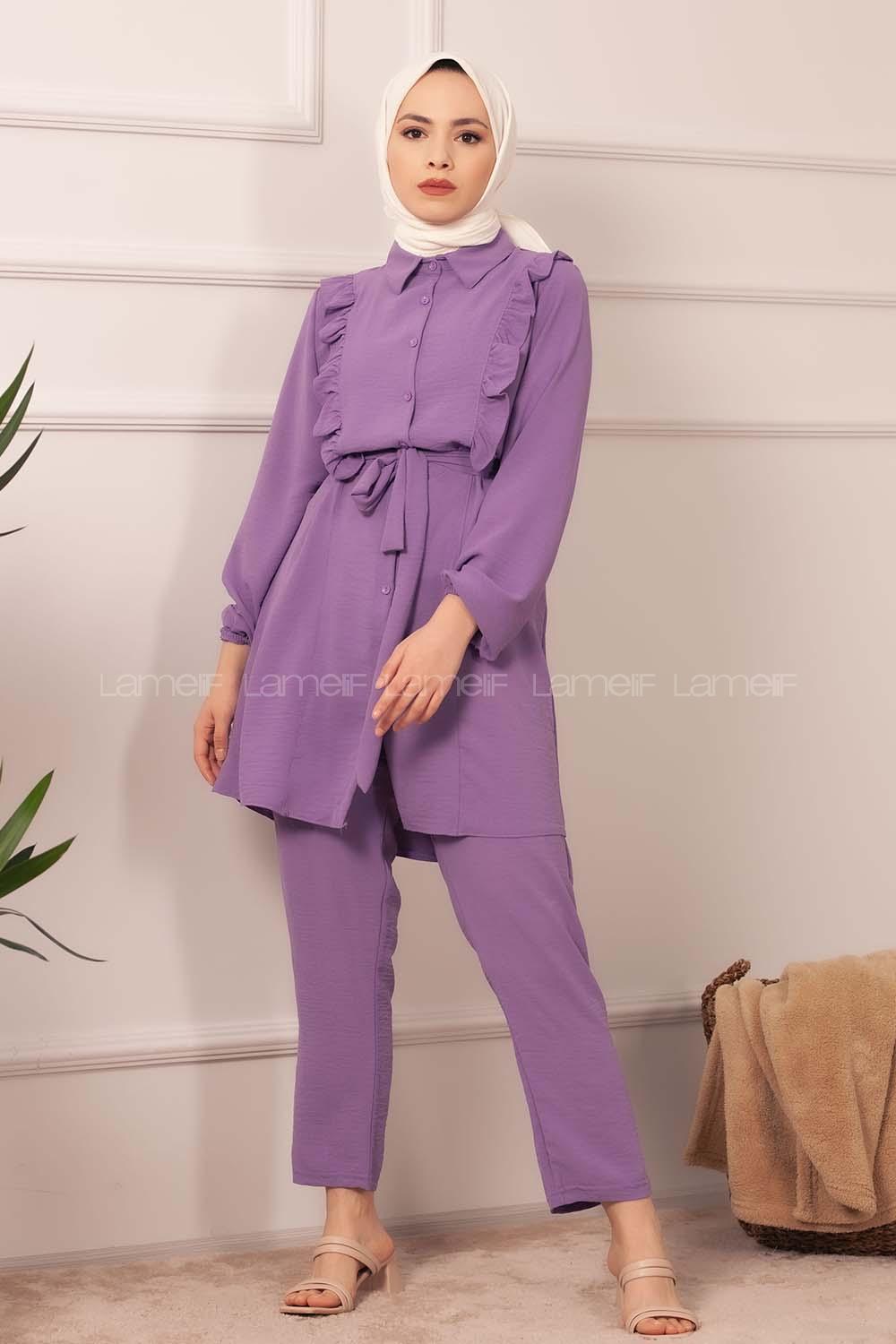 Modalamelif  Önü Fırfırlı İkili Takım Eflatun