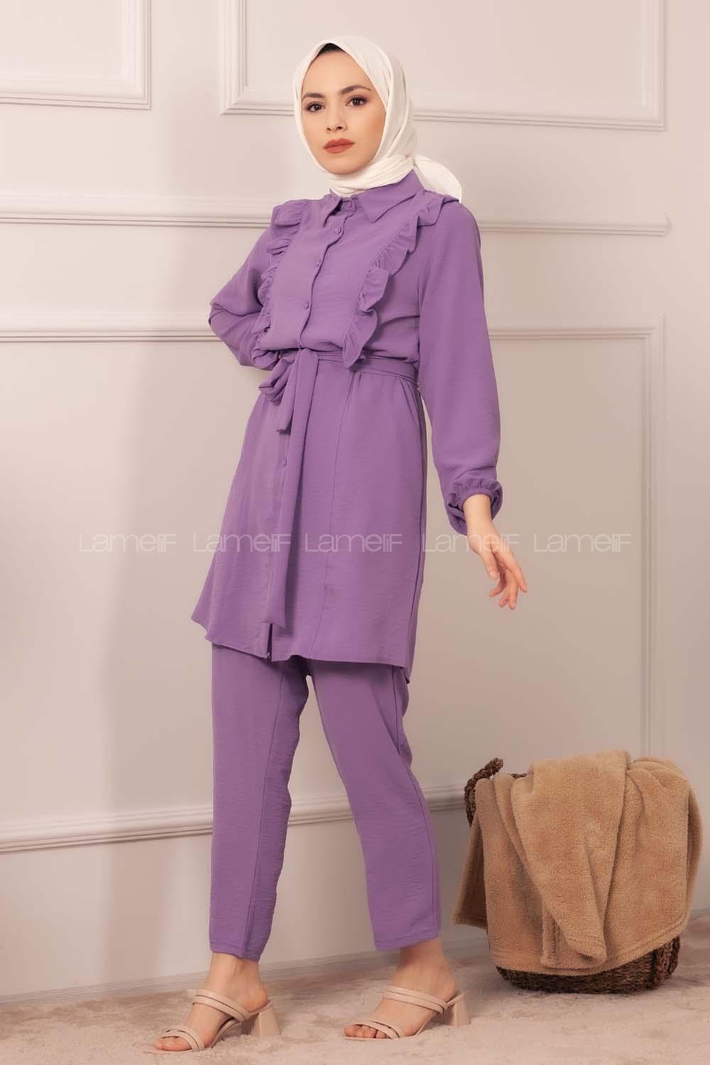 Modalamelif  Önü Fırfırlı İkili Takım Eflatun