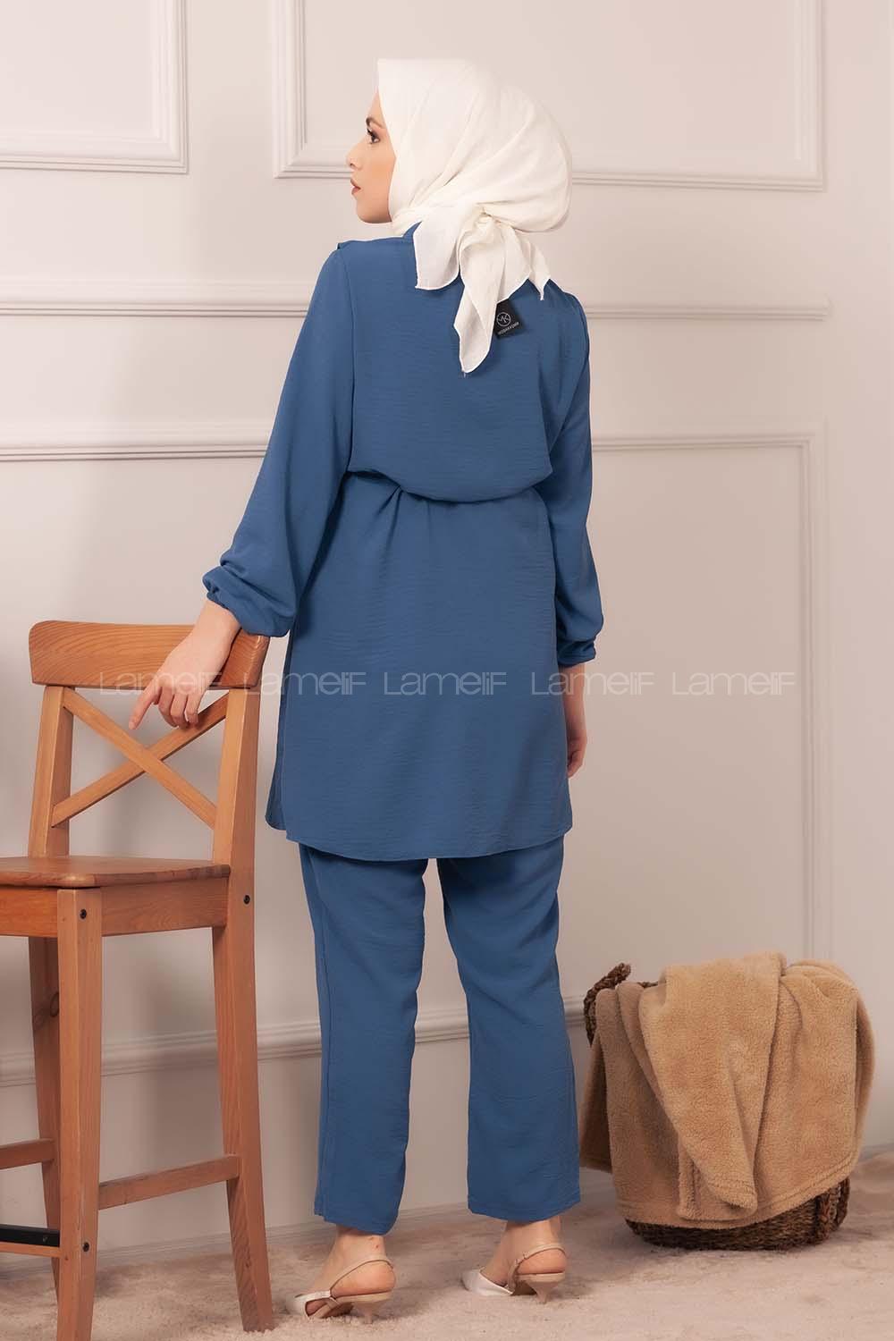 Modalamelif  Önü Fırfırlı İkili Takım İndigo