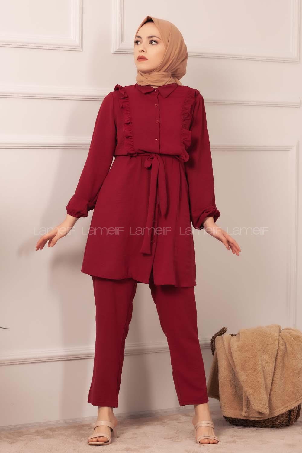 Modalamelif  Önü Fırfırlı İkili Takım Kırmızı