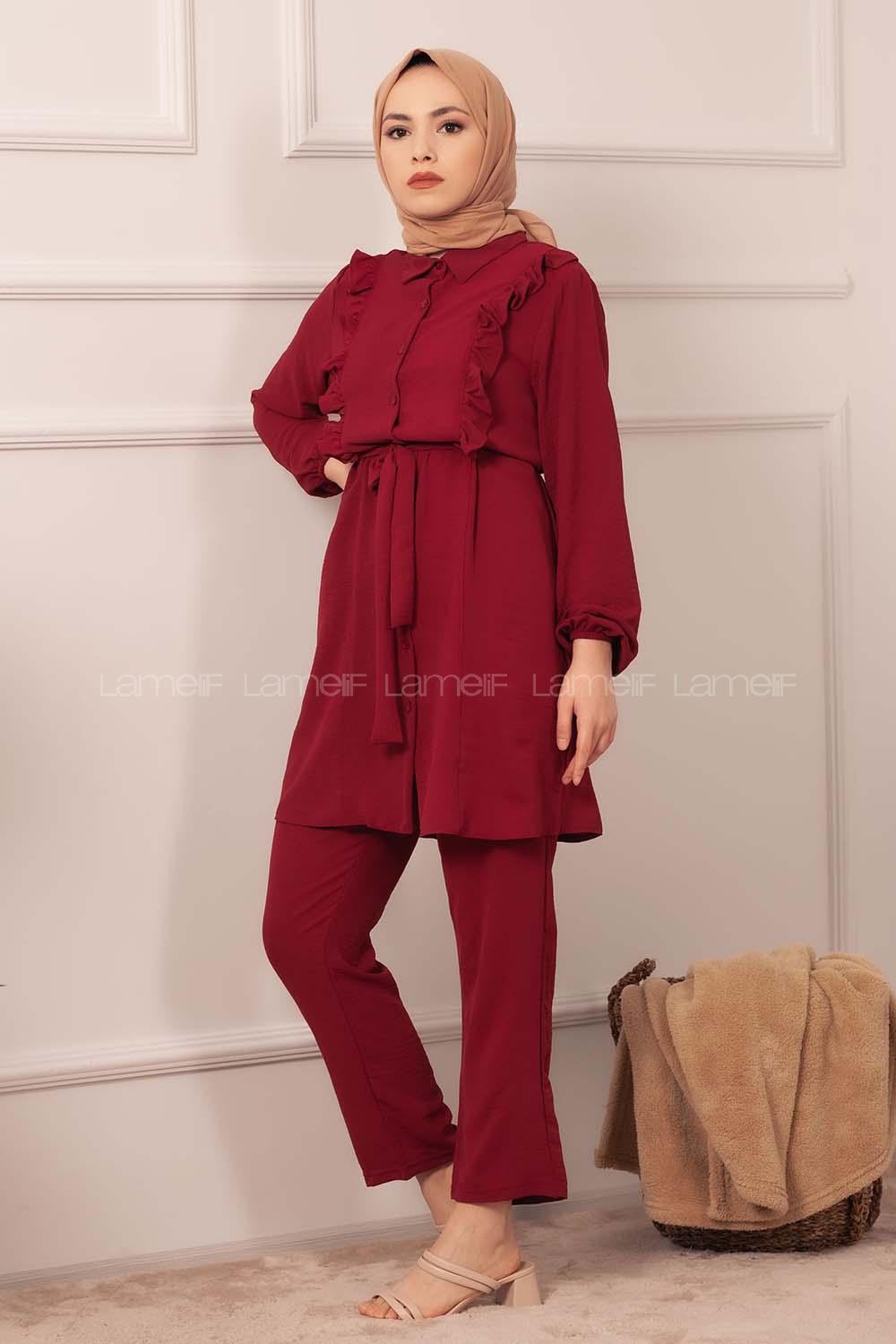 Modalamelif  Önü Fırfırlı İkili Takım Kırmızı