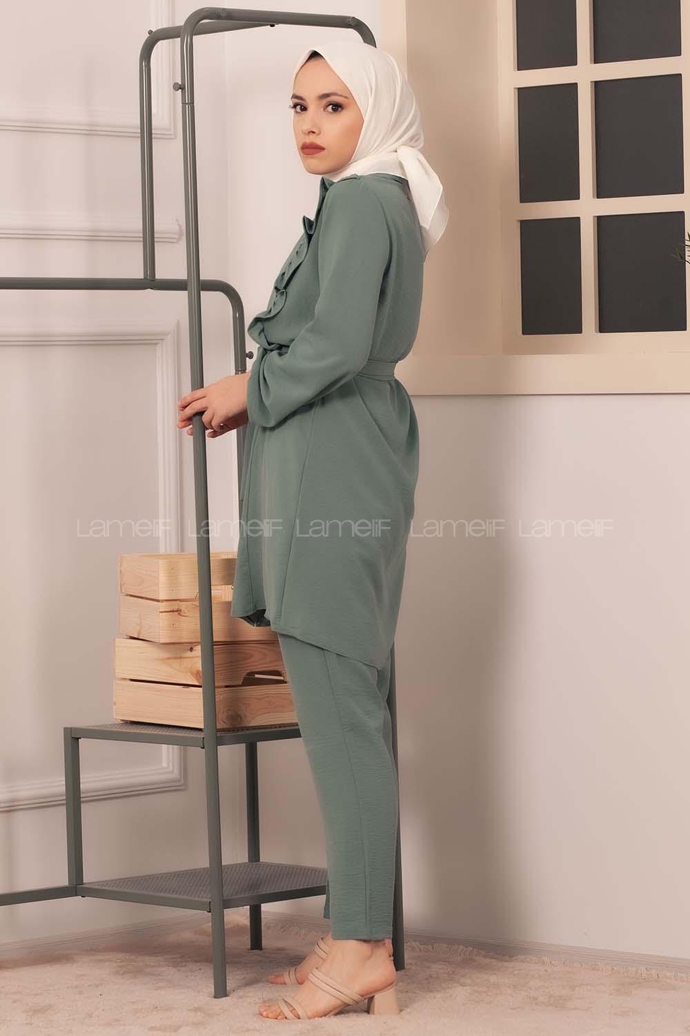 Modalamelif  Önü Fırfırlı İkili Takım Pastel Yeşili