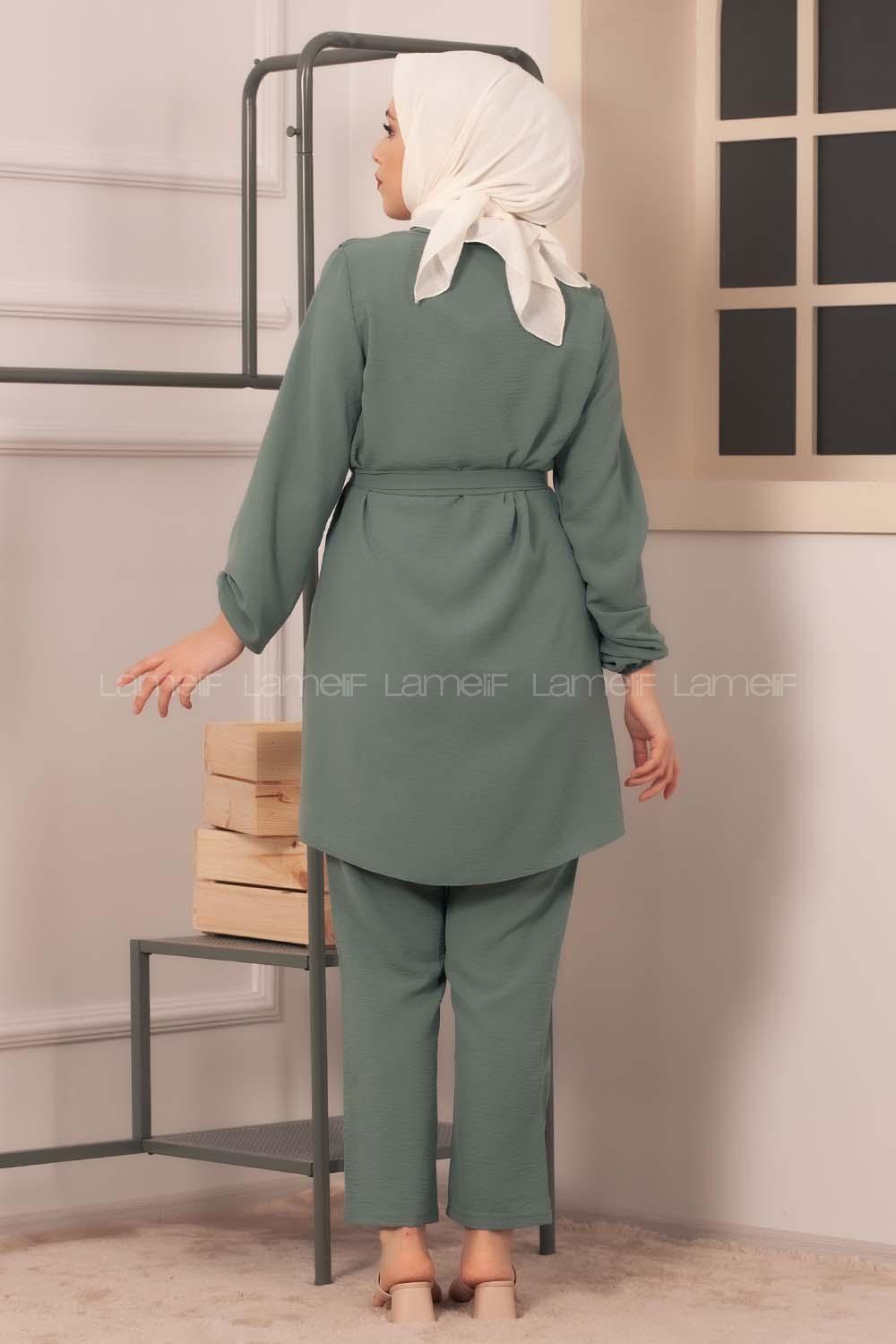 Modalamelif  Önü Fırfırlı İkili Takım Pastel Yeşili