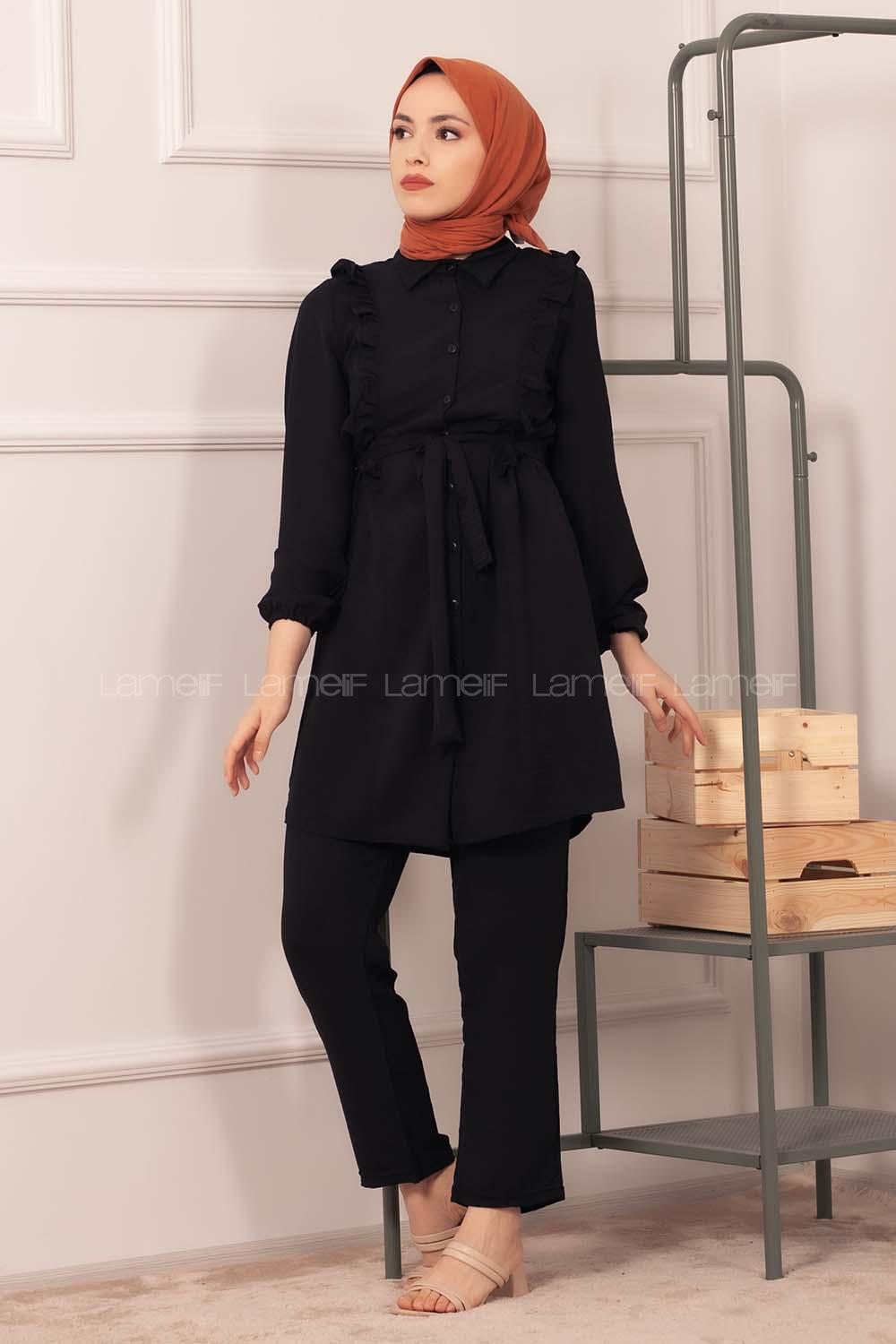 Modalamelif  Önü Fırfırlı İkili Takım Siyah