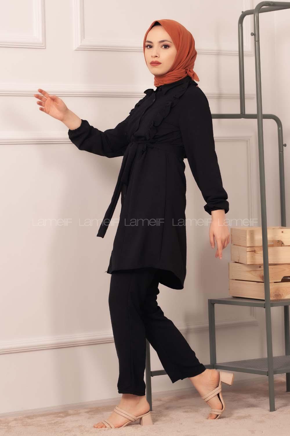 Modalamelif  Önü Fırfırlı İkili Takım Siyah