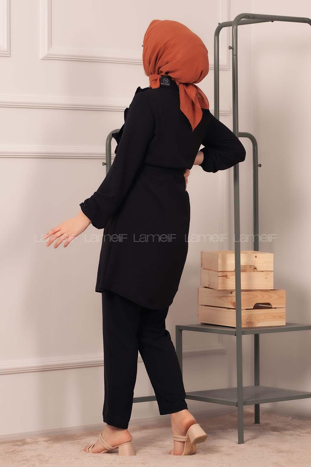 Modalamelif  Önü Fırfırlı İkili Takım Siyah