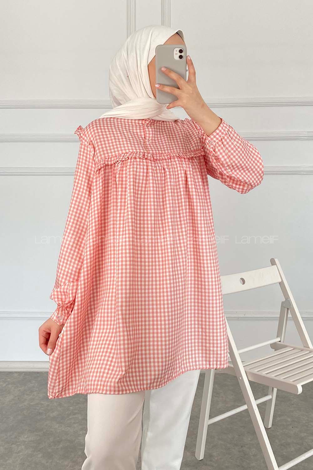 Modalamelif Önü Fırfırlı Pötikare Tunik Gül