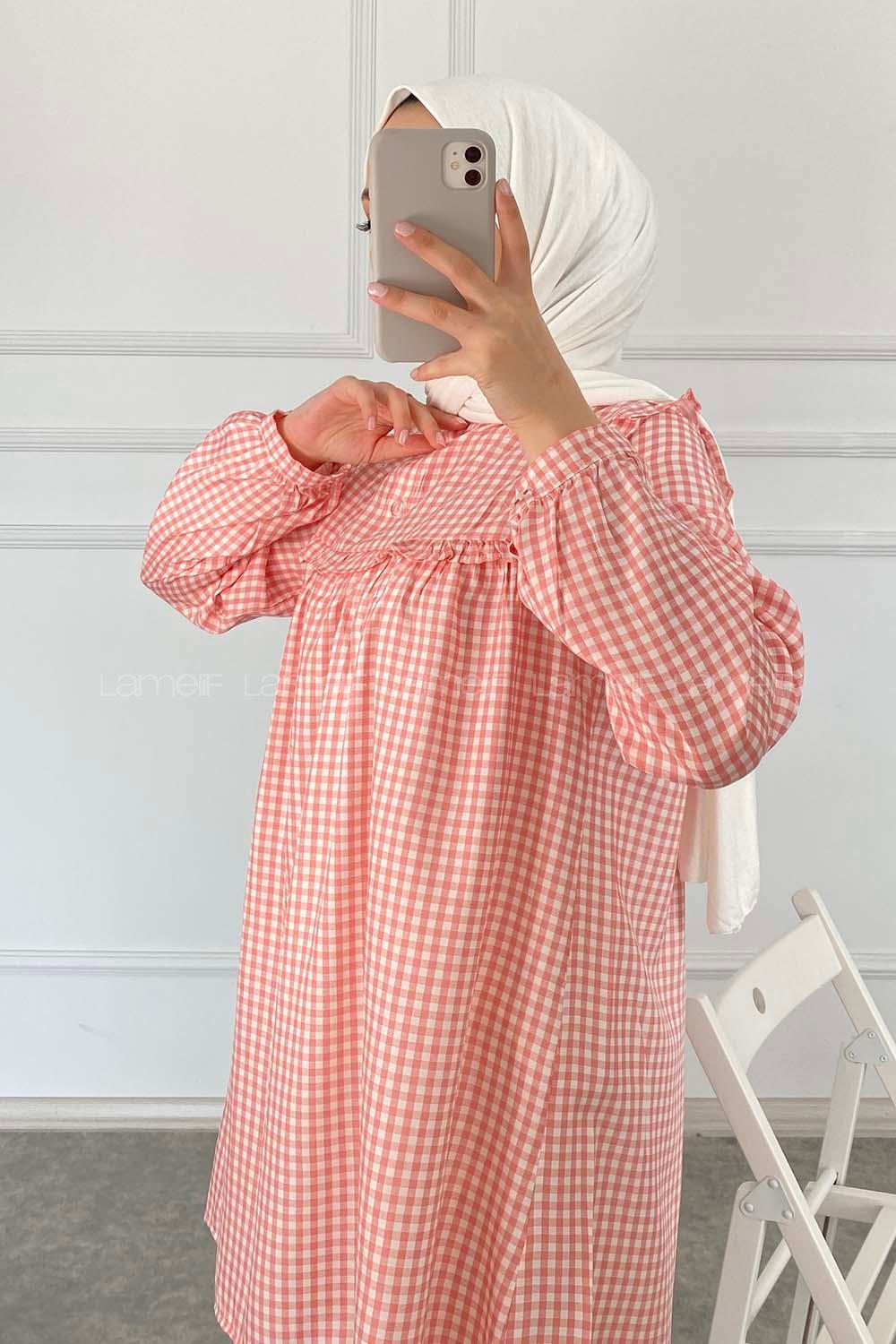 Modalamelif Önü Fırfırlı Pötikare Tunik Gül