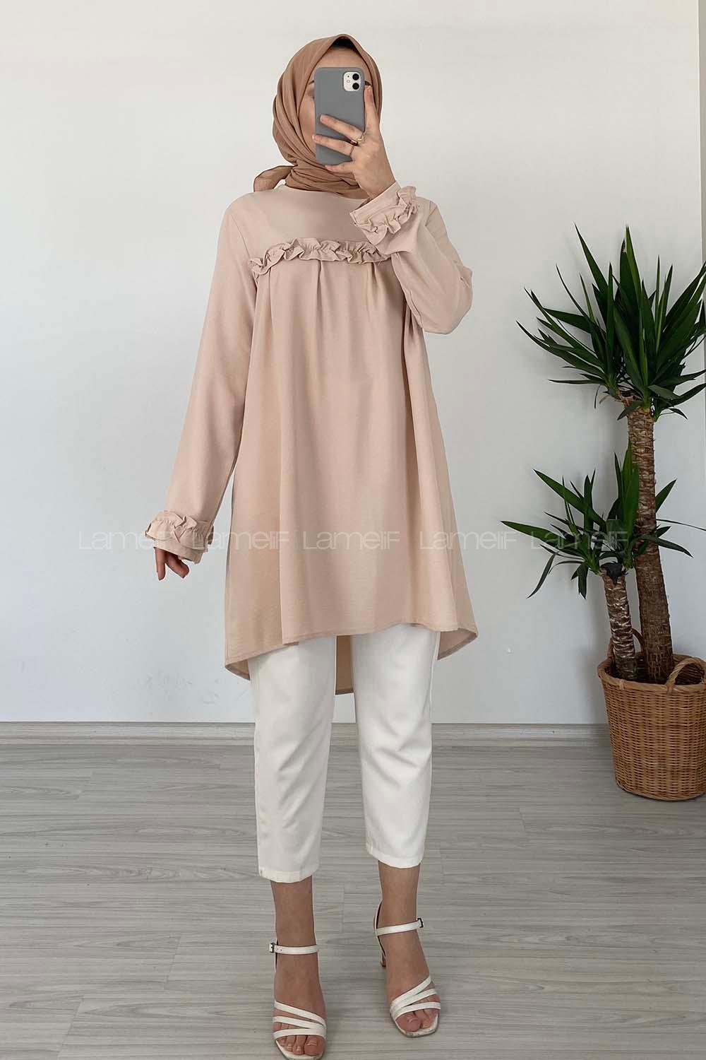 Modalamelif Önü Fırfırlı Tunik Bej