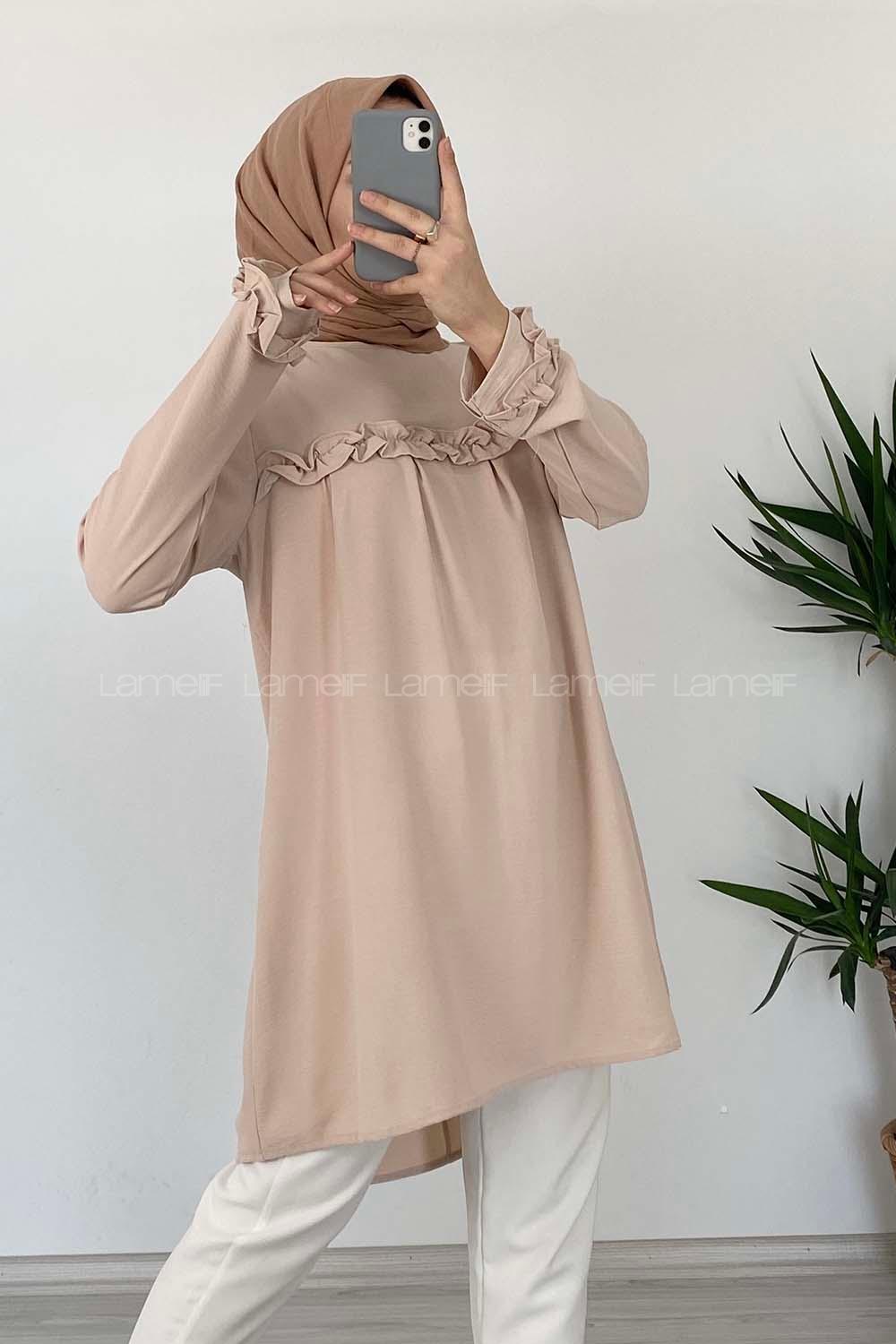 Modalamelif Önü Fırfırlı Tunik Bej
