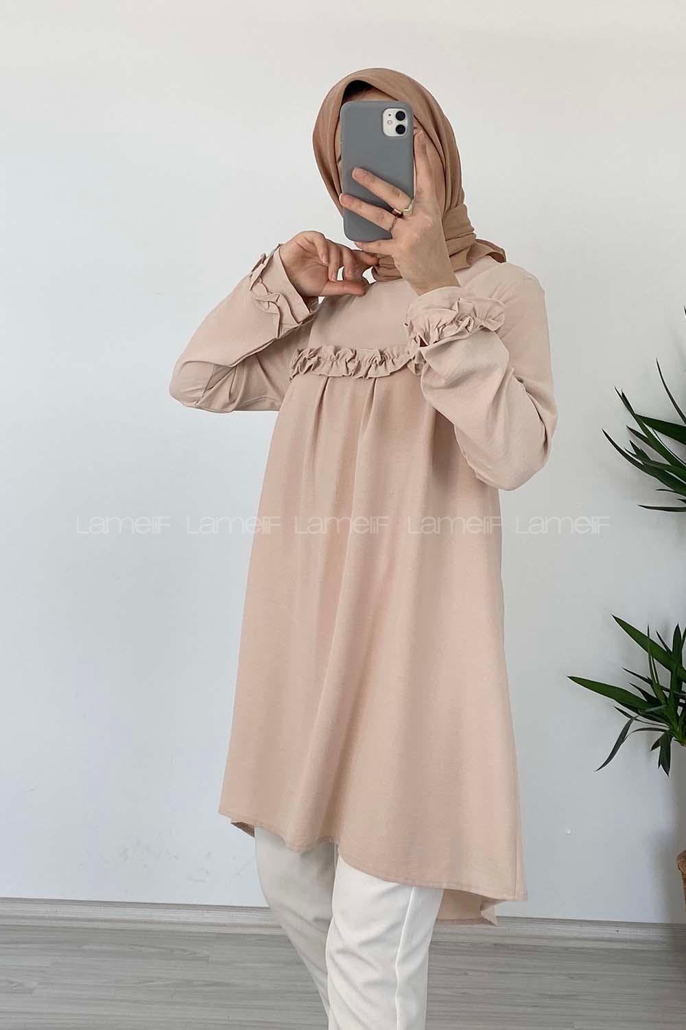 Modalamelif Önü Fırfırlı Tunik Bej