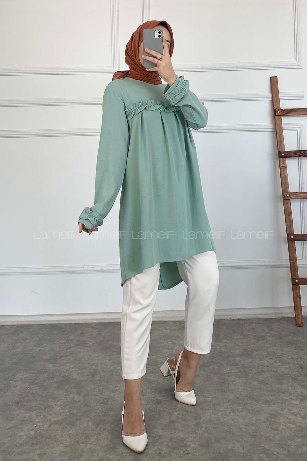 Modalamelif Önü Fırfırlı Tunik Çağla