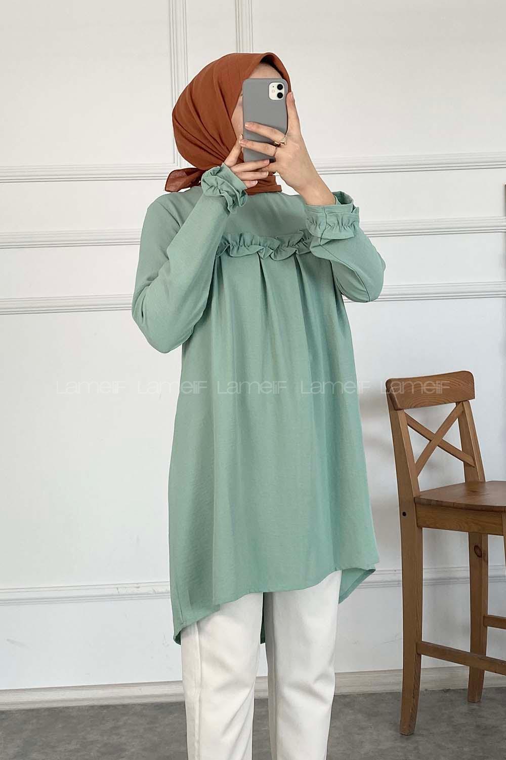 Modalamelif Önü Fırfırlı Tunik Çağla